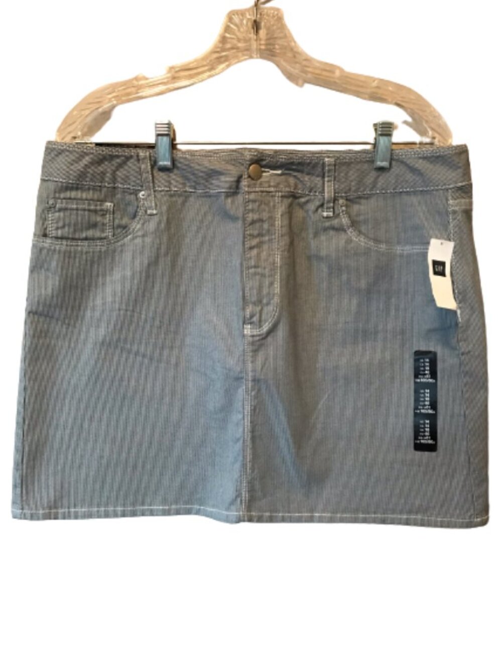 Gap Blue Pinstripe Casual Stretch Mini Skirt 5 pockets Zip Closure Size 14 / 32